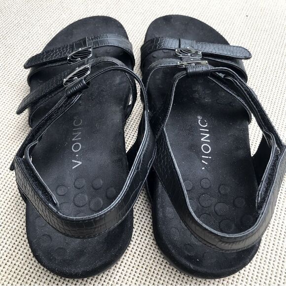 Vionic AMBER Black Triple Strap Embellished Orthotic Support Slingback Sandals - Picture 7 of 12